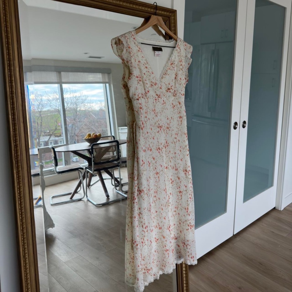 Vintage Cream Maxi Dress with Delicate Coral Floral Print